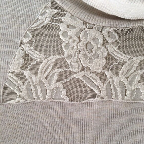 Anthropologie Eloise Ribbed Turtleneck Sweater Lace Oatmeal Large - Picture 6 of 9